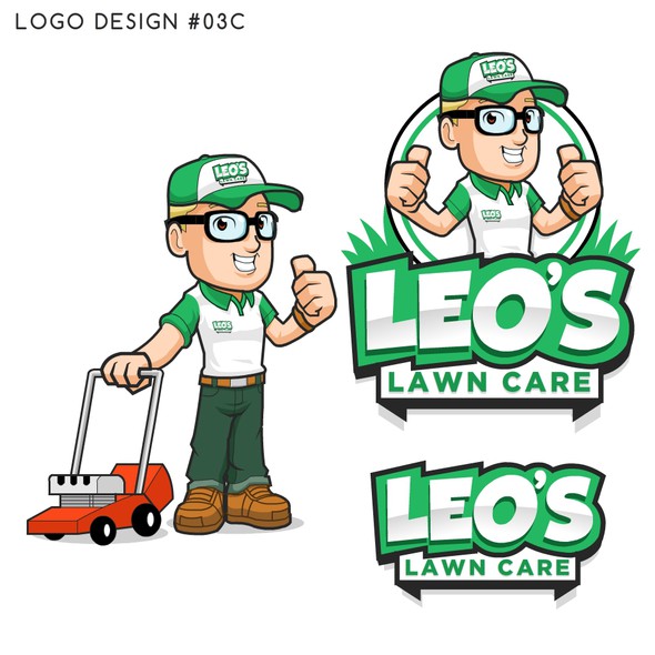 Lawn care logo with the title 'Fun Mascot logo for Leo's Lawn Care'