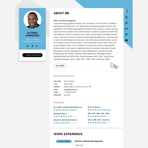 Page design with the title 'Profile Page for Mr. Alfero'