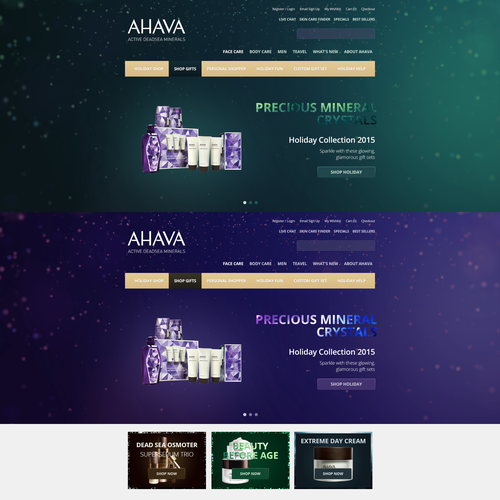 Skin care website with the title 'Ahava'