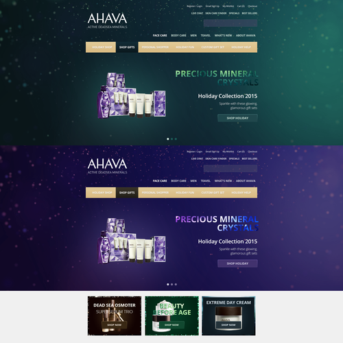 Beauty product website with the title 'Ahava'