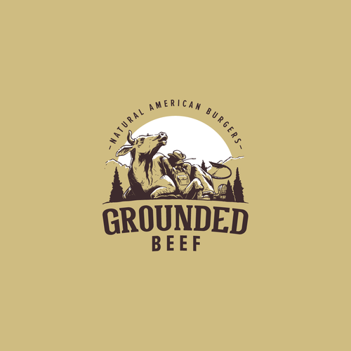 Burger design with the title 'classic vintage logo for Grounded Beef'