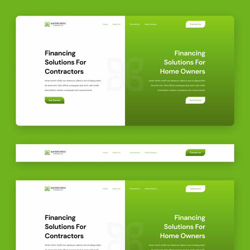 Green website with the title 'Website Redesign for WaterCress Financing Platform'