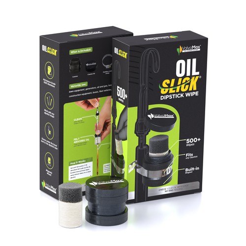 Luxury packaging with the title 'Packaging for Automotive Dipstick Wipe Tool'