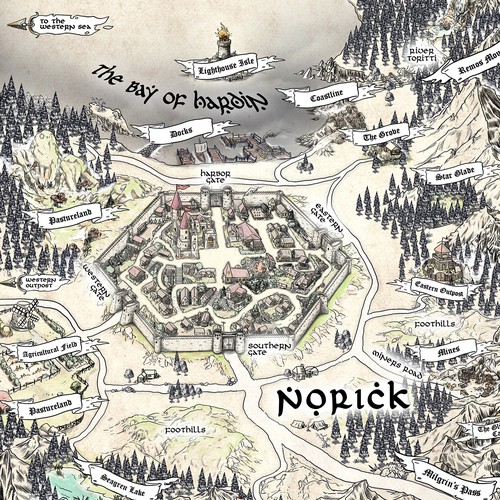 Map artwork with the title 'Medieval Horror Fantasy Maps Illustration'