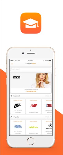 Student design with the title 'Simple and clean design for student discounts app.'