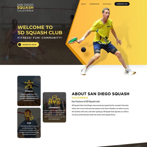 Creative website with the title 'Unique great new website for Squash club'