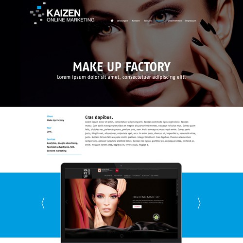 Blue website with the title 'Webdesign for a Online Marketing Agency'