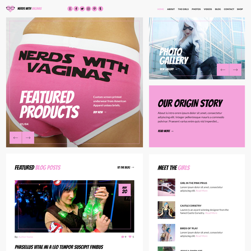 Responsive design with the title 'Nerds With Vaginas'