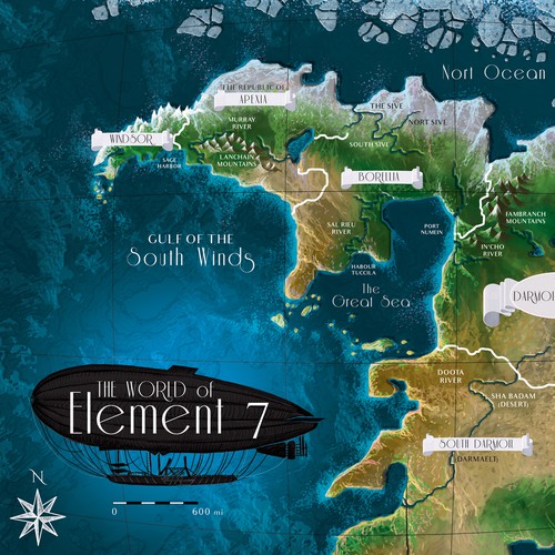 Steampunk design with the title 'Vintage fantasy World Map illustration'