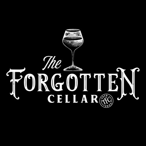 Wine glass design with the title 'The Forgotten Cellar'