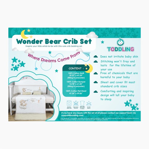 Baby packaging with the title 'Wonder Bear Crib Set'