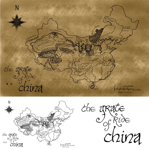 Travel artwork with the title 'The great road of China'