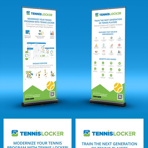 Tennis design with the title 'Retractable Banner for Mobile App Tradeshow'