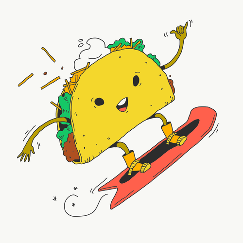 Taco design with the title 'Snowboarding Taco Illustration'