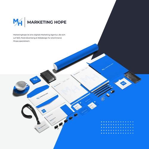 Marketing brand with the title 'Update Logo Grid System & Corporate Stationary Marketing Hope'