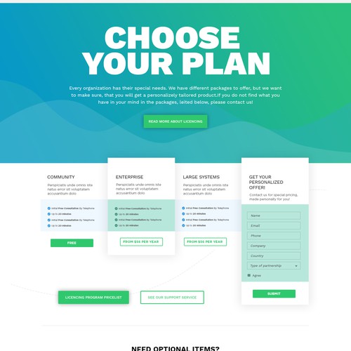Pricing page design with the title 'Pricing page'