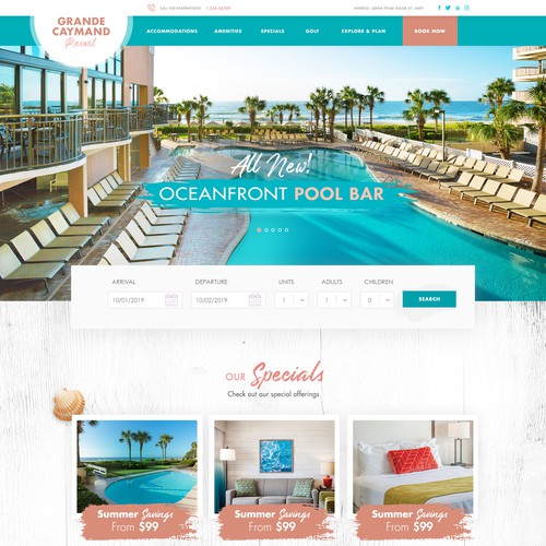 Resort design with the title 'Grande Cayman Resort Wedsite WordPress Design'