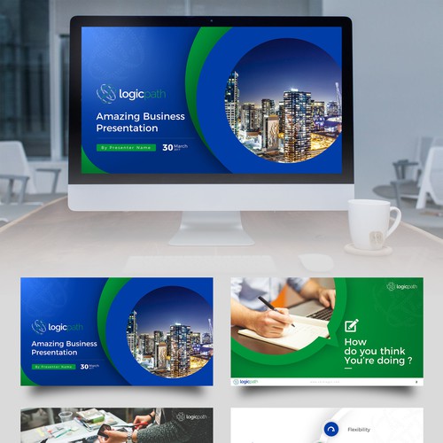 Finance design with the title 'Software firm needs new PPT theme for rebrand'