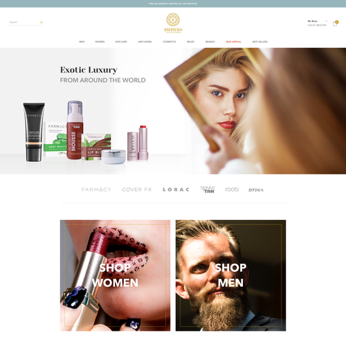 Beauty website with the title 'Homepage design for beauty products'