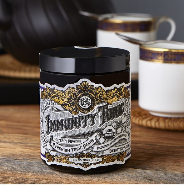 Apothecary label with the title 'Hand drawn supplement label'
