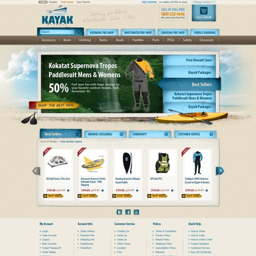Sports website with the title 'Help KayakProShop.com with a new website design'