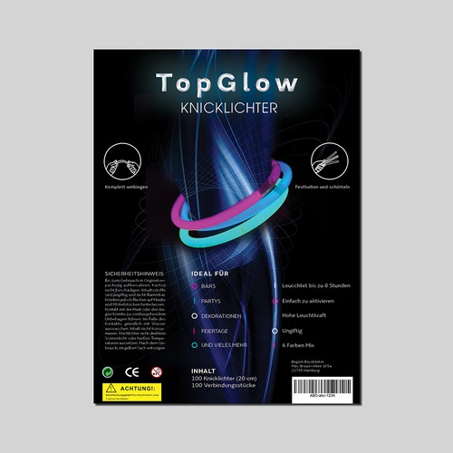 Light packaging with the title 'Package Design for Glow Sticks'
