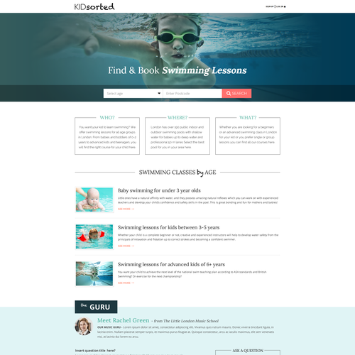 Homepage design with the title 'KidSorter.com Landing Page'