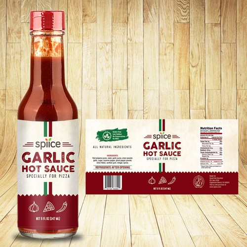 Sauce label with the title 'GARLIC HOT SAUCE'