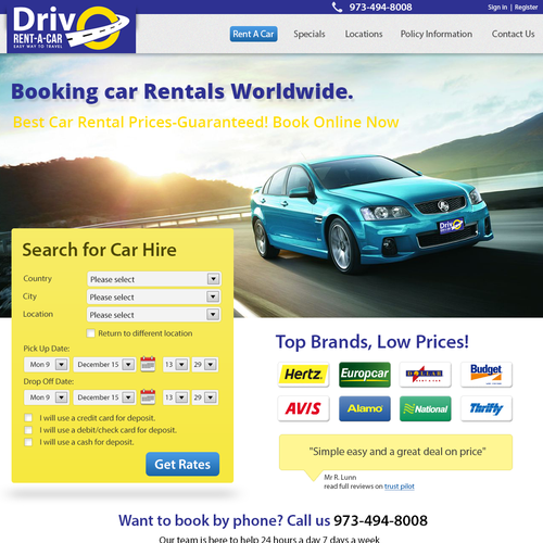 Car website with the title 'Create the next website design for drivo'