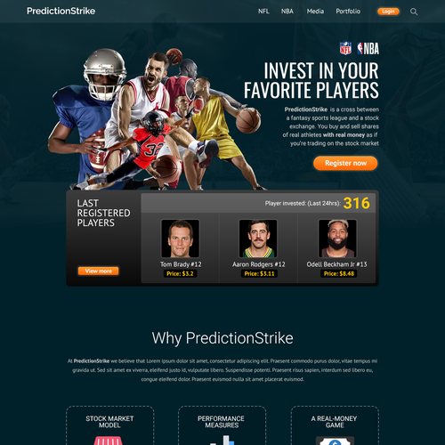 Sports website with the title 'the user interface for a fantasy sports stock exchange'