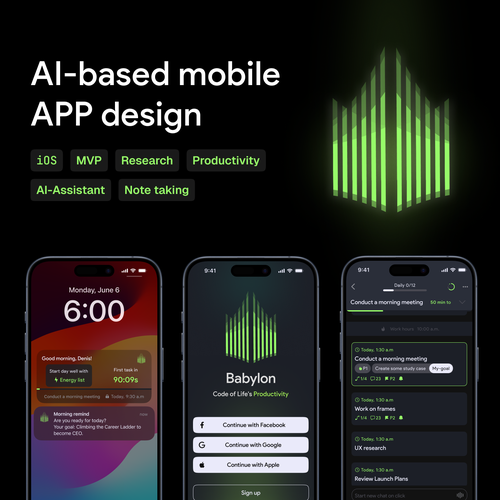 Figma design with the title 'AI-based mobile app for iPhone (iOS)'