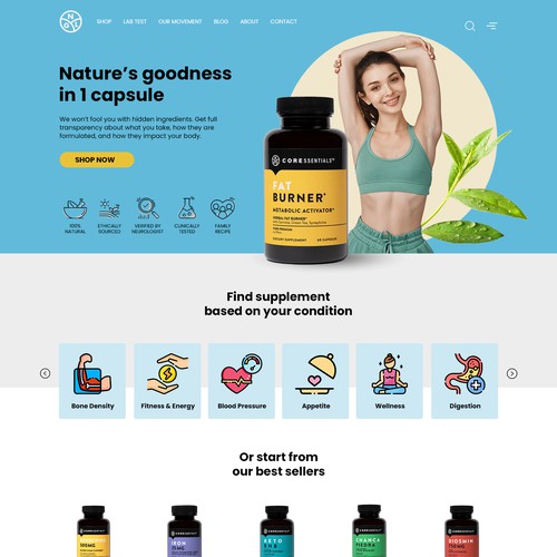Supplement website with the title 'health and well-being dietary supplements'