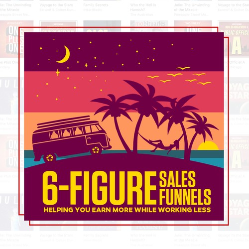 Vintage surf logo with the title '6 figures sales funnels '