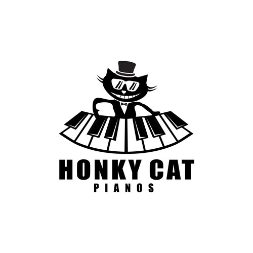 Keyboard design with the title 'Fun and simple mr honky cat playing piano logo'