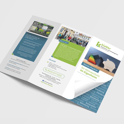 Aqua design with the title 'Flyer für Energieagentur, Zielgruppe Eigenheimbesitzer'