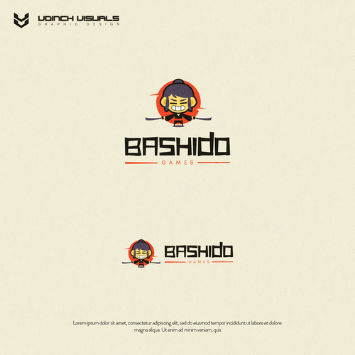 Samurai logo with the title 'Logo concept for Bashido Games'