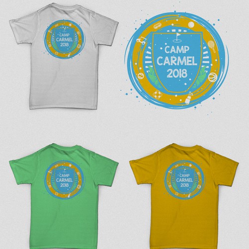 Hipster t-shirt with the title 'Camp Carmel 2018 Summercamp Back Design'