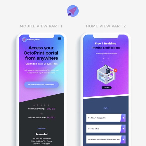Purple website with the title 'Printing website mobile view'