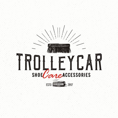 Shoe design with the title 'TROLLEYCAR SHOE CARE ACCESSORIES'