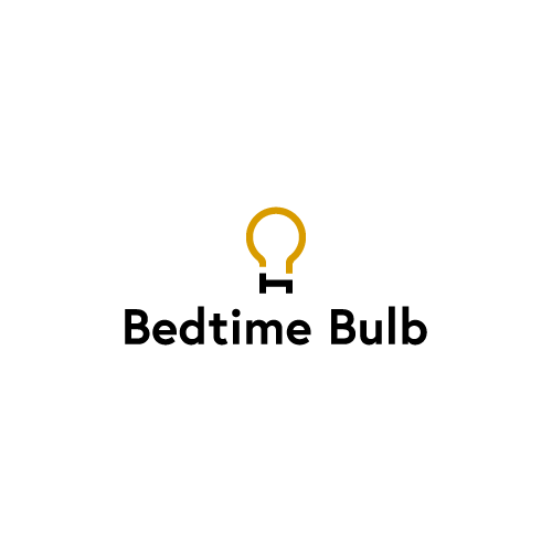 Bed design with the title 'Bed, Time and Bulb logo for a healthy light bulb company.'