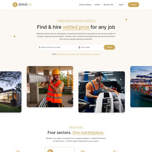 Marketplace website with the title 'Zexus'