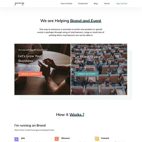 Page design with the title 'Parsnip Landing Page'