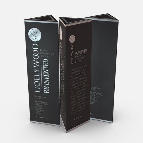 Silver foil packaging with the title 'Hollywood Skin Box Packaging'