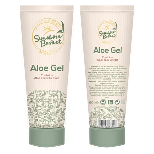 Logo packaging with the title 'Aloe gel - Sunshine basket'