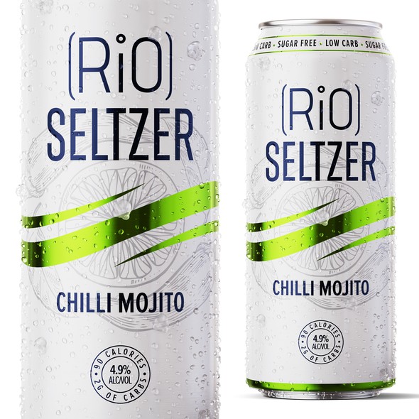 Drink packaging with the title 'RiO Seltzer | Refreshing Drink Design'
