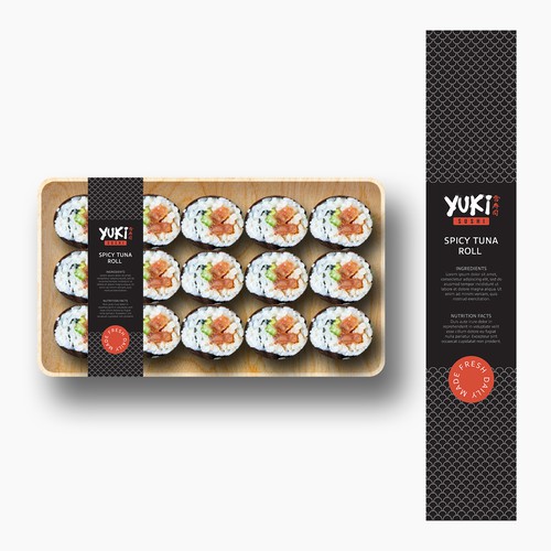 Branding label with the title 'Packaging design for sushi box'