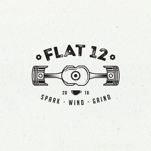 Piston logo with the title 'Flat 12'