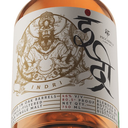 Whiskey label with the title 'INDRI'