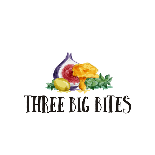 Culinary logo with the title 'three big bites'