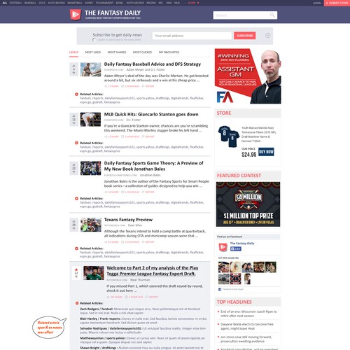 News website with the title 'The Fantasy Daily, Curated Sports News website'